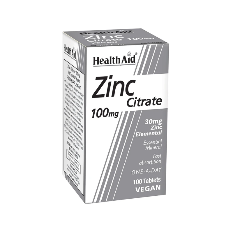 HEALTH AID ZINC Citrate 100mg 100 Veg tabs