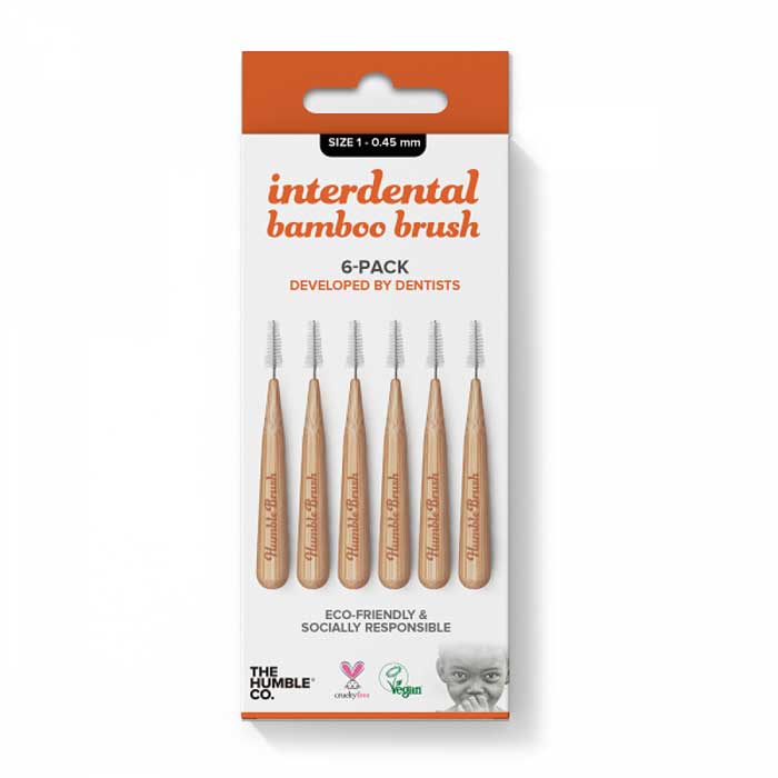 HUMBLE INTERDENTAL BRUSH Bamboo 6 Pack  Size 1 - 0.45mm  Orange