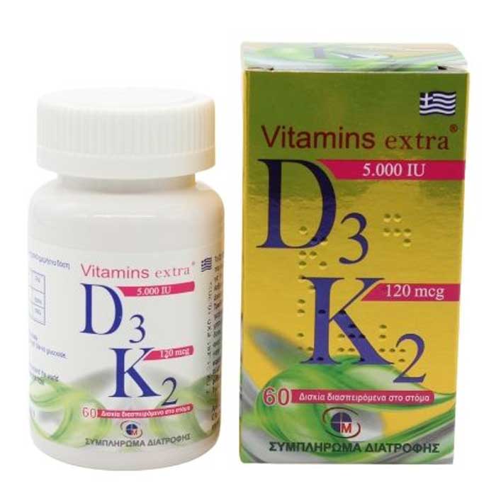 D3 Extra 5000 IU + K2 120 mcg 60 διασπειρόμενα δισκία - Medichrom