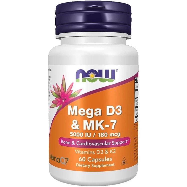 Mega D3 & MK-7 5000iu/180mcg 60caps - Now Foods