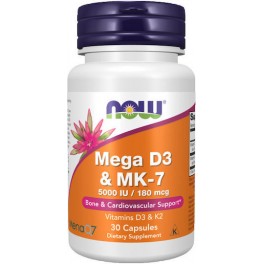 Mega D3 & MK-7 5000iu/180mcg 30caps - Now Foods