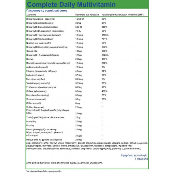 Complete Daily Multivitamin - Με αντιοξειδωτικό σύμπλεγμα  30 caps - Natural Vitamins
