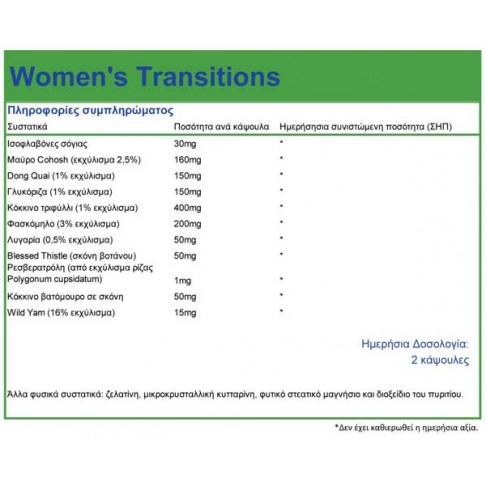 Womens Transitions 30 caps - Natural Vitamins / εμμηνόπαυση